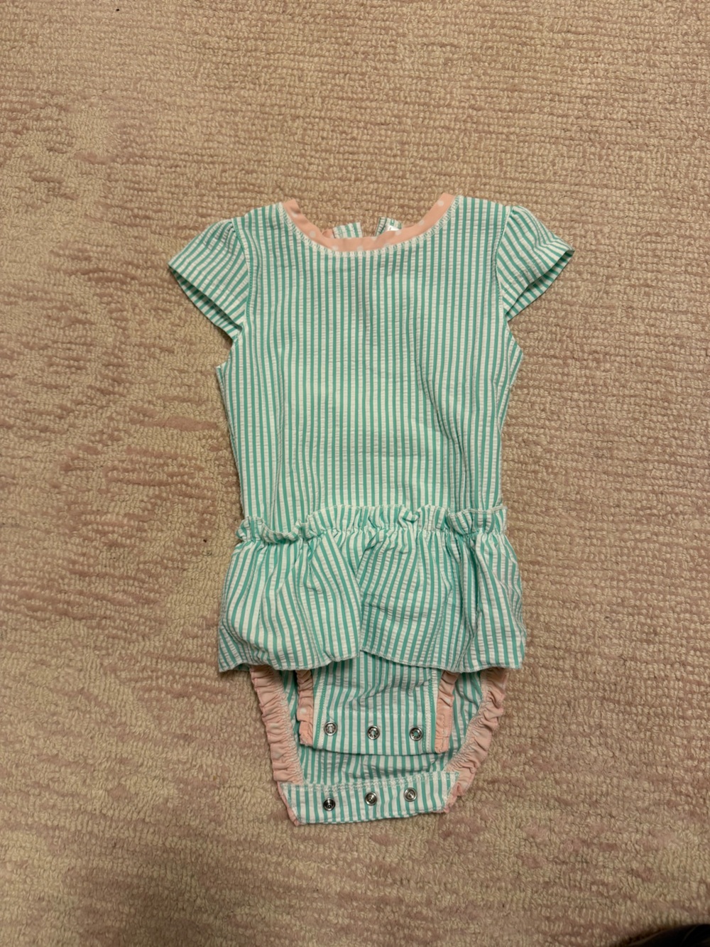 Girls Ruffle Butts Mint Green & White Seersucker Striped Swim Suit